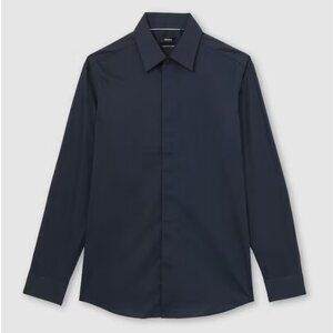Reiss Navy Cotton Poplin Button Up